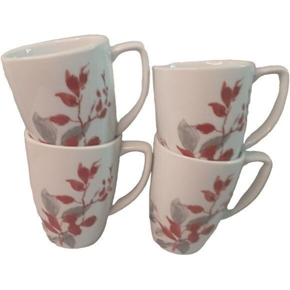 Corelle Coordinates Kyoto Leaves 4 Square Coffee Mugs Cups Porcelain Set 1